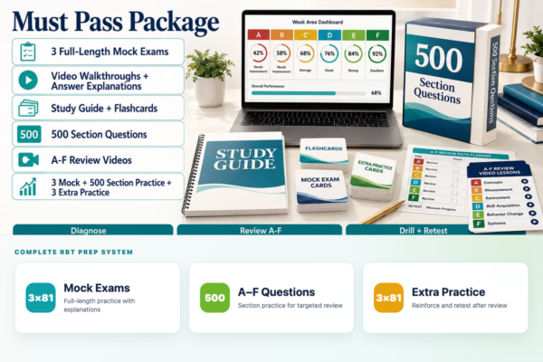 Must Pass Package with three mock exams, 500 A-F section questions, and extra practice