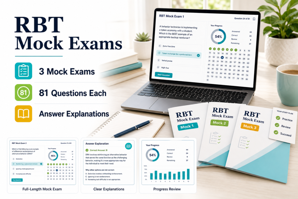 RBT Mock Exams with three 81-question practice sets and answer review
