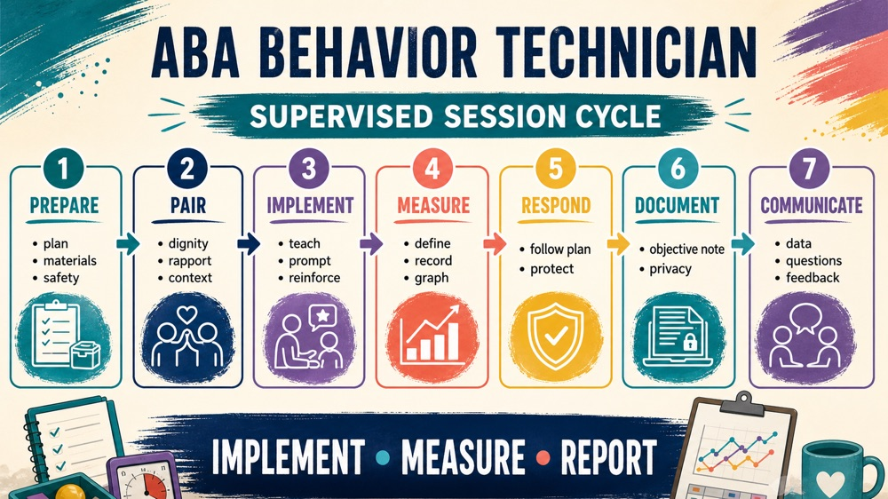 aba behavior technician six-domain RBT role map infographic