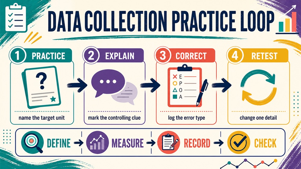 ABA data collection practice workflow showing define measure record check and retest