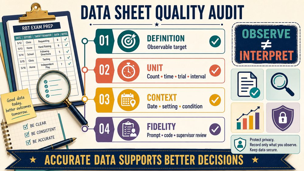 aba data collection sheets infographic showing fields data quality and RBT domain checks
