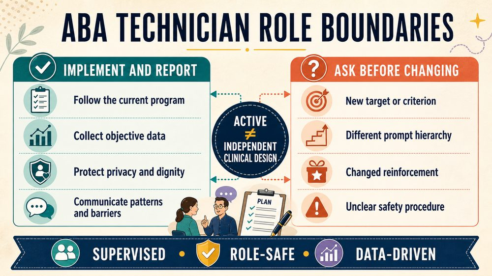 aba technician infographic showing RBT role boundaries and six current domains