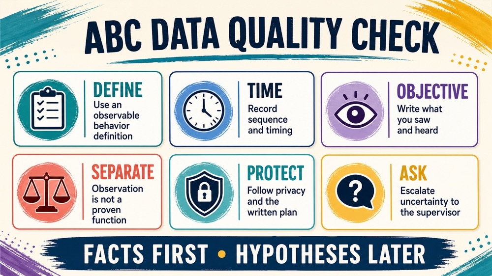 abc data aba objective recording quality checklist infographic
