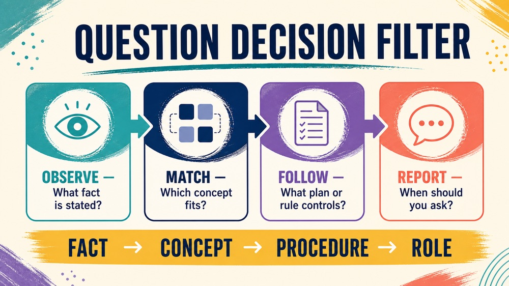 final exam rbt exam questions decision workflow showing observe, match, follow, and report