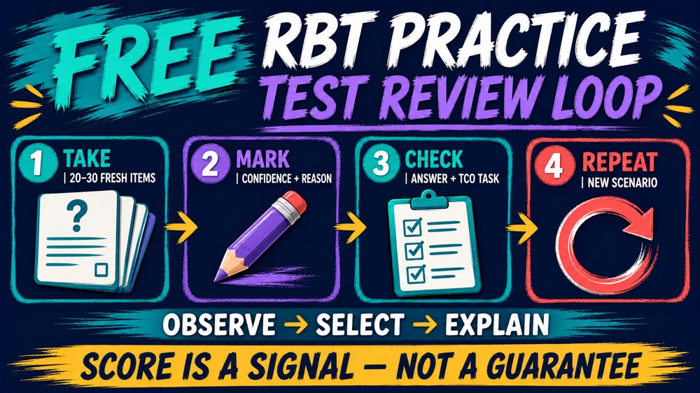 Free RBT practice test review loop from taking questions to repeating corrections