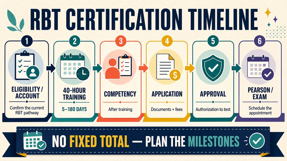 how long does it take to become a behavior technician infographic showing the RBT certification steps