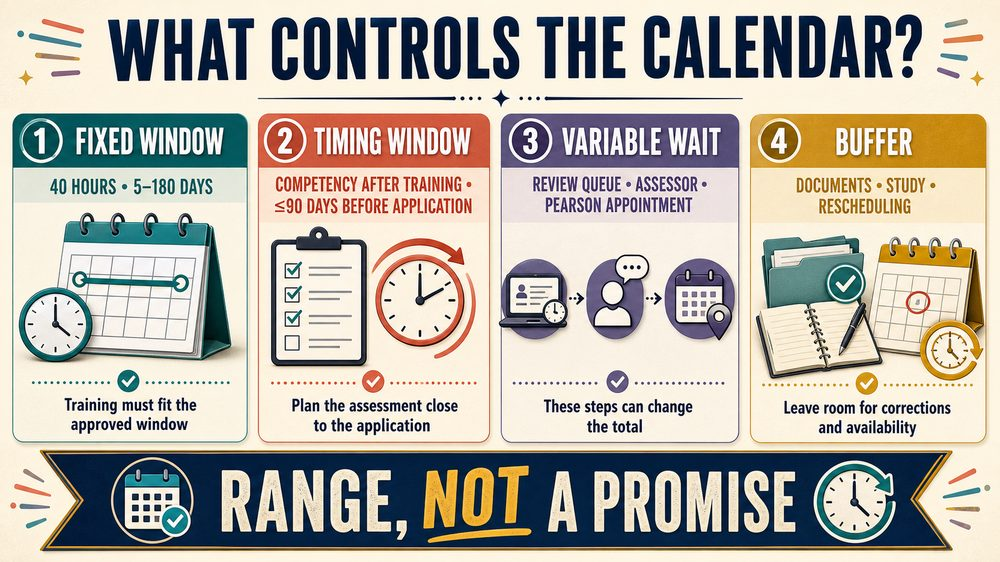 how long does it take to become a behavior technician infographic showing training competency application and exam timing win