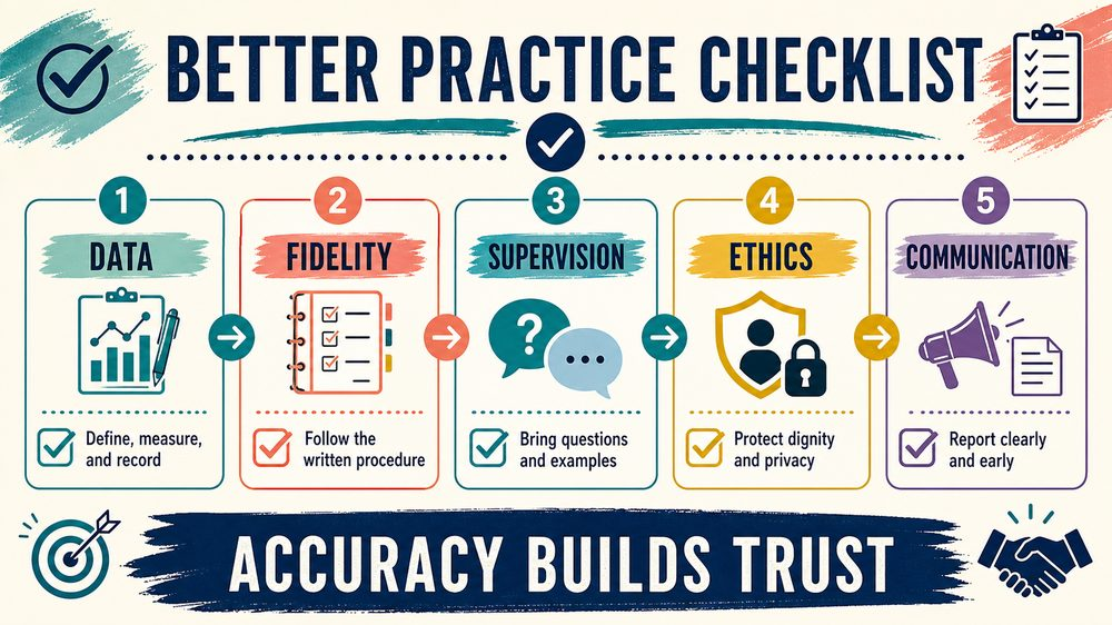 how to be a better rbt infographic showing data teaching supervision ethics and documentation checks