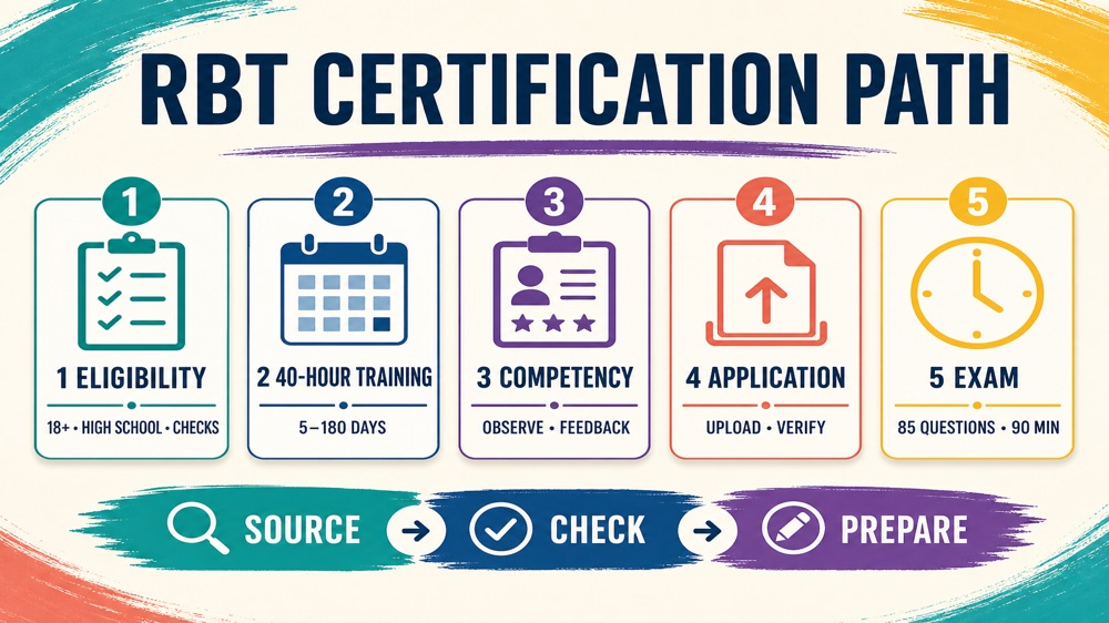 how to get rbt certified infographic showing the eligibility to exam pathway