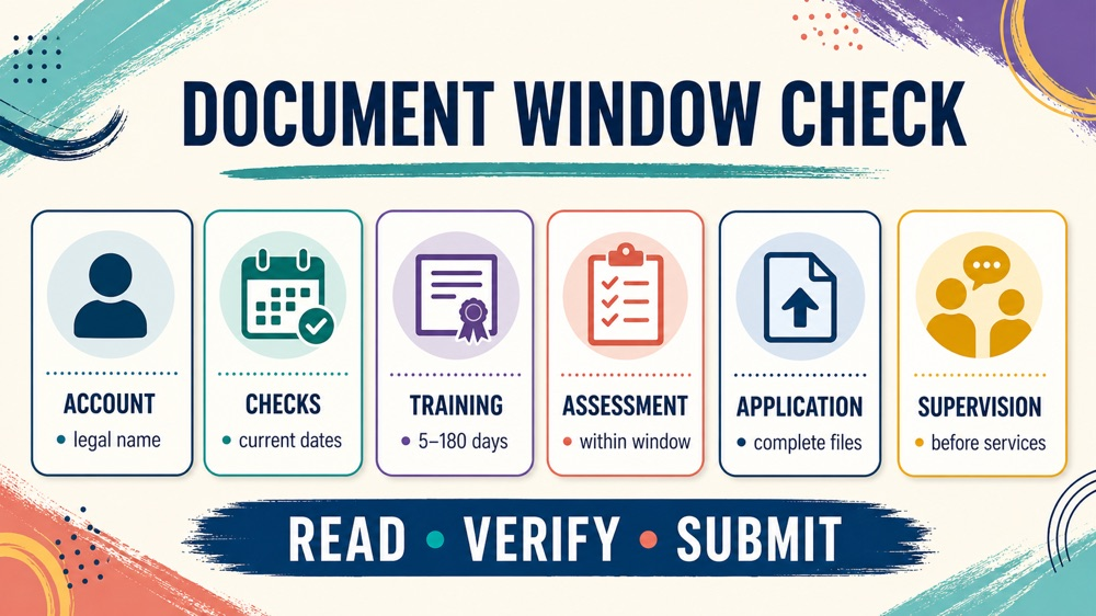 how to get registered behavior technician certification infographic showing a document window checklist