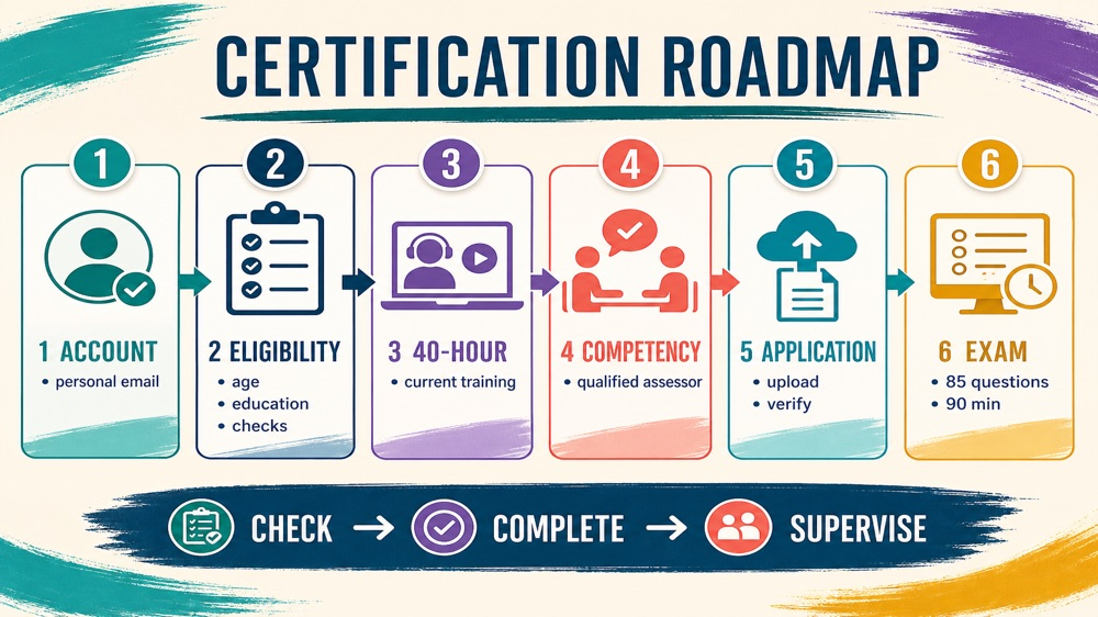 how to get registered behavior technician certification infographic showing the six-stage certification roadmap