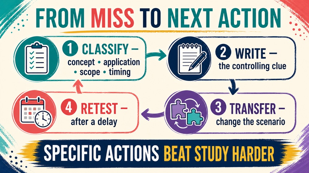 How to study for the RBT exam correction and retest loop infographic