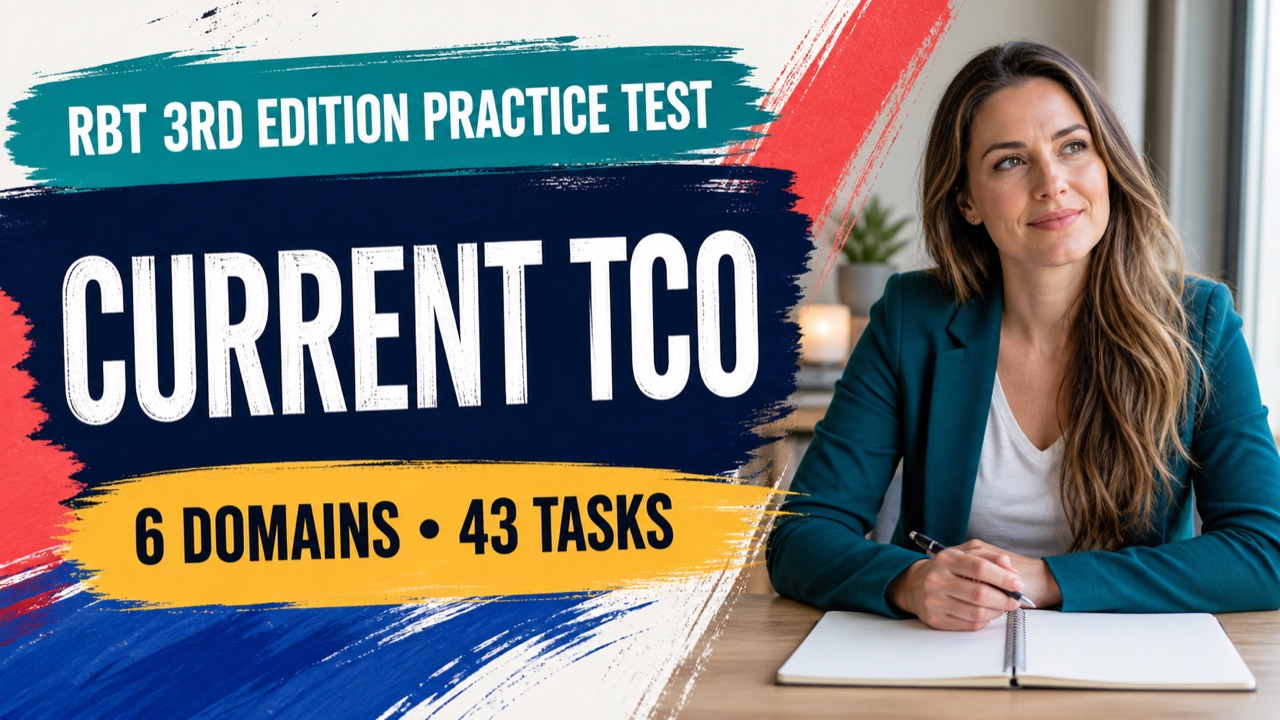 RBT 3rd edition practice test study session with a white adult learner and current TCO notes
