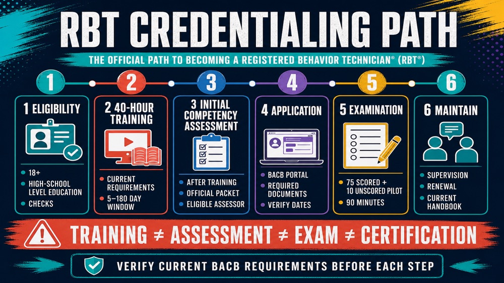 RBT certification pathway checklist from eligibility through examination