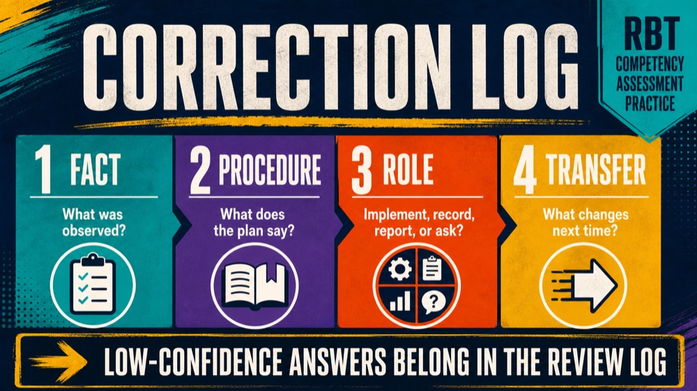 RBT competency assessment practice correction log for observable decisions and role boundaries