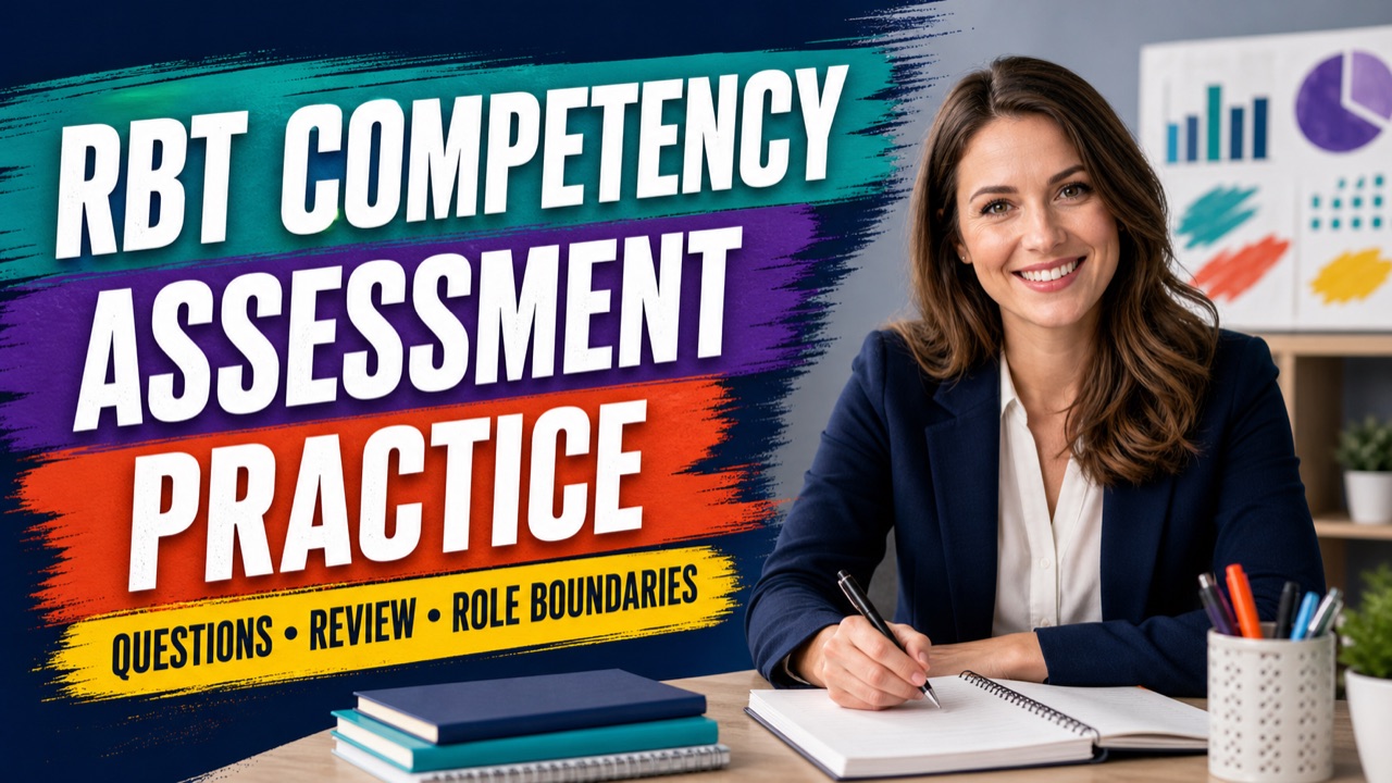RBT competency assessment practice with a white adult learner reviewing a study plan