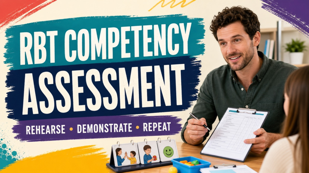 RBT competency assessment practice free cover with a white adult rehearsing hands-on skills