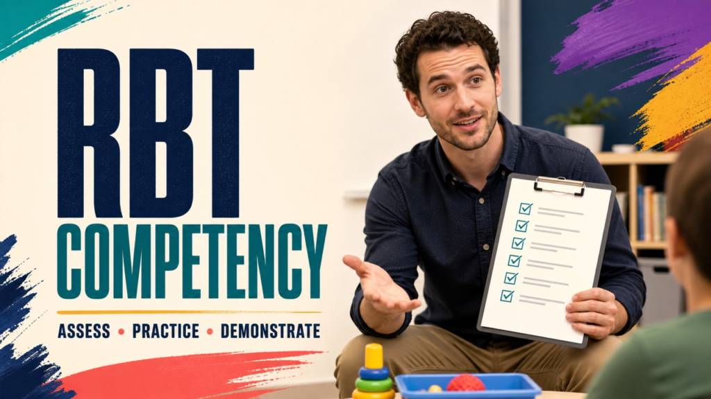 rbt competency cover showing a white adult learner practicing an observed skills assessment with a checklist