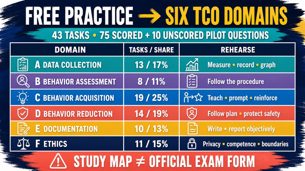 RBT exam practice test free map of the six current TCO domains and study routine