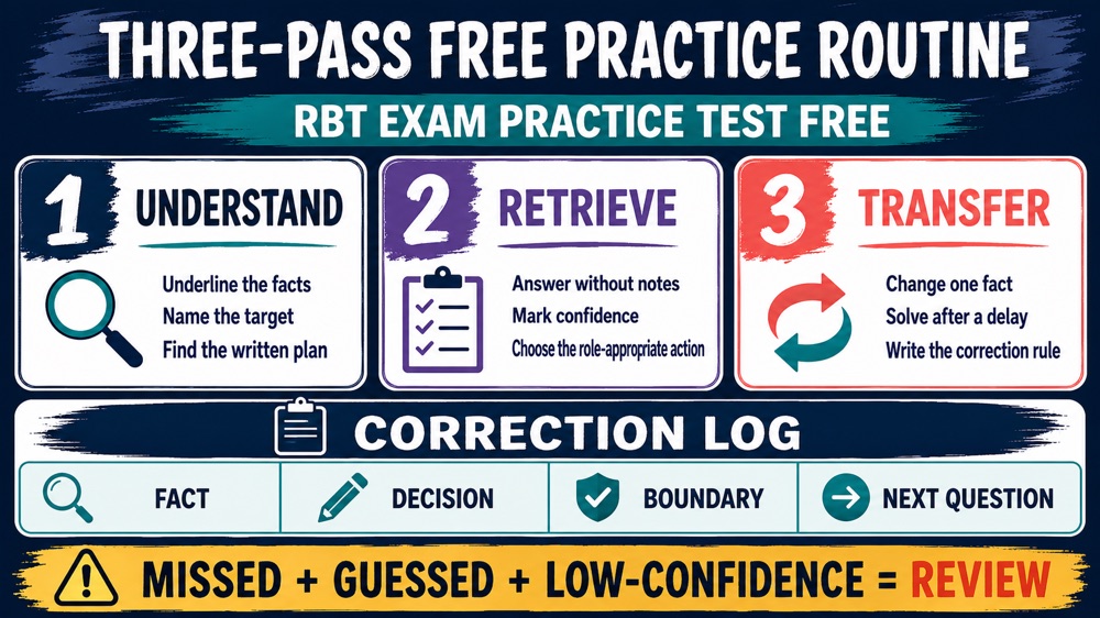RBT exam practice test free correction log for reviewing missed and low-confidence answers