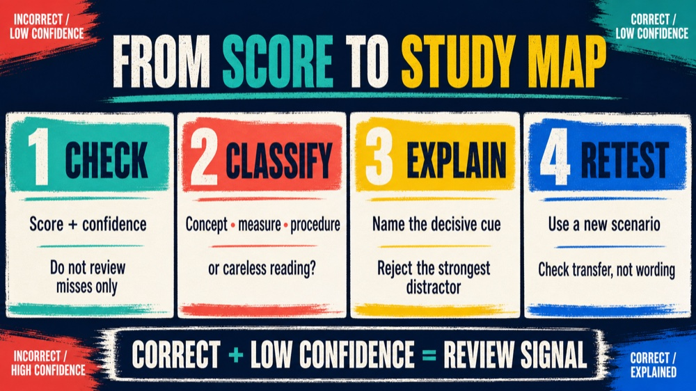 RBT exam practice test score-to-study map for six RBT domains