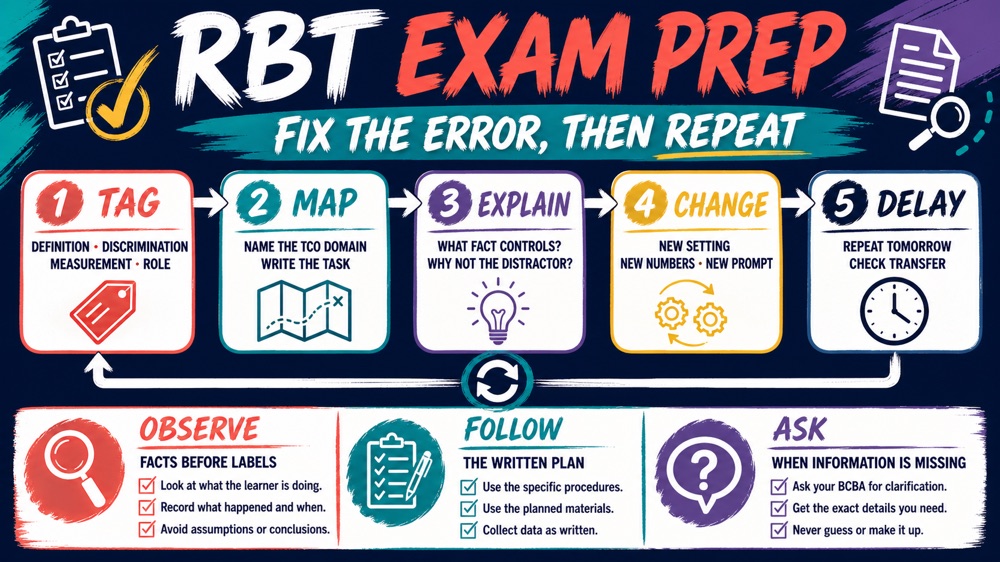 RBT exam prep correction loop for mapping decisions and repeating mistakes