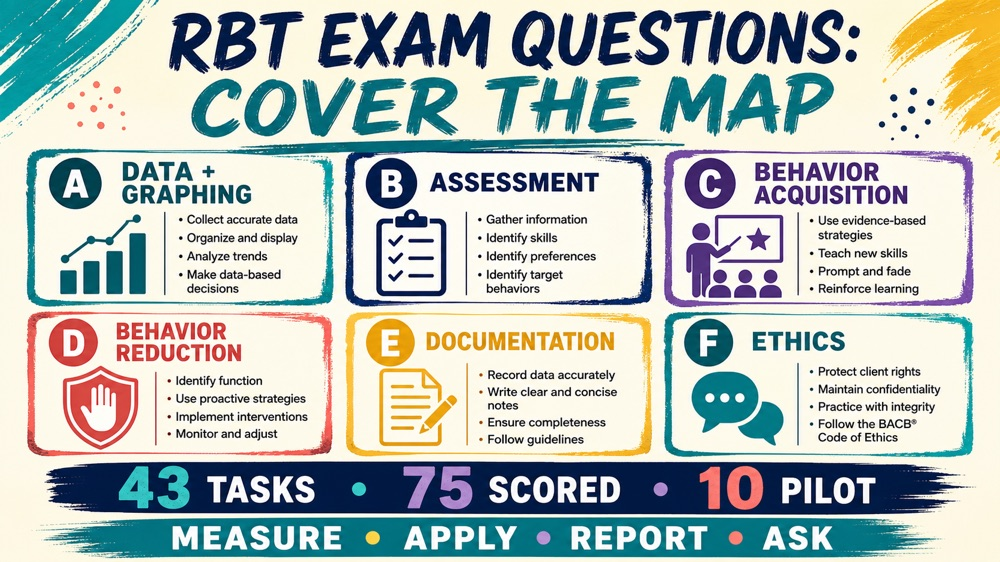 rbt exam questions six-domain coverage and decision checklist infographic