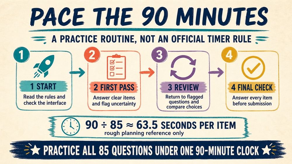 how long is the rbt exam infographic showing a first pass flag review and final answer pacing plan