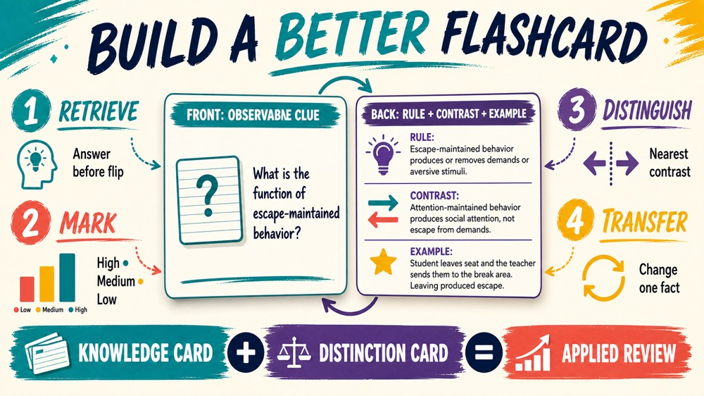 rbt flashcards active recall and distinction card workflow infographic