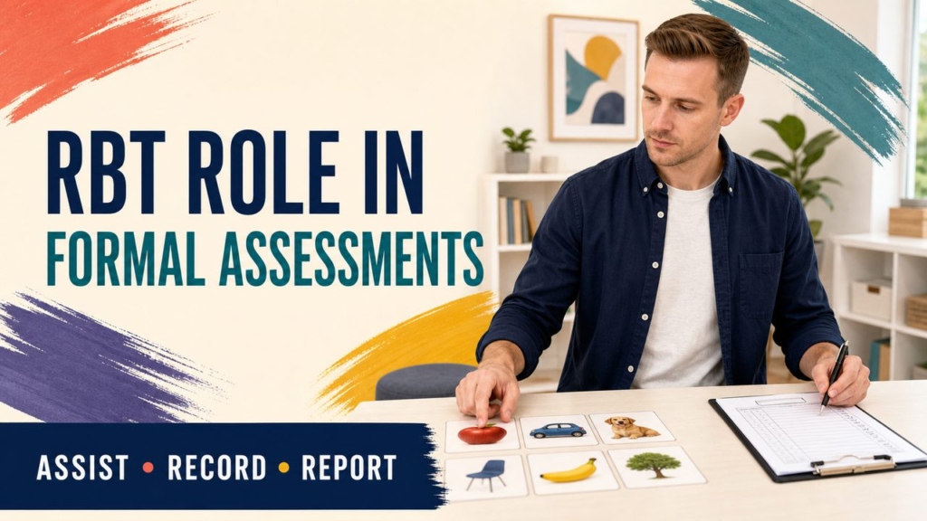 what could be the rbts role in formal assessments cover showing a white adult RBT preparing supervised assessment materials