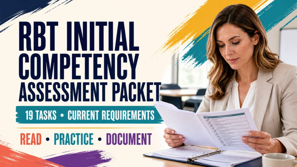 rbt initial competency assessment packet cover showing a white adult reviewing the current assessment form