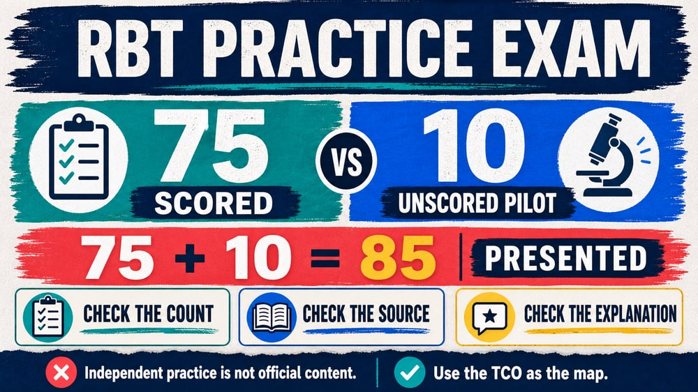 RBT practice exam 75 questions free comparison of scored and pilot questions