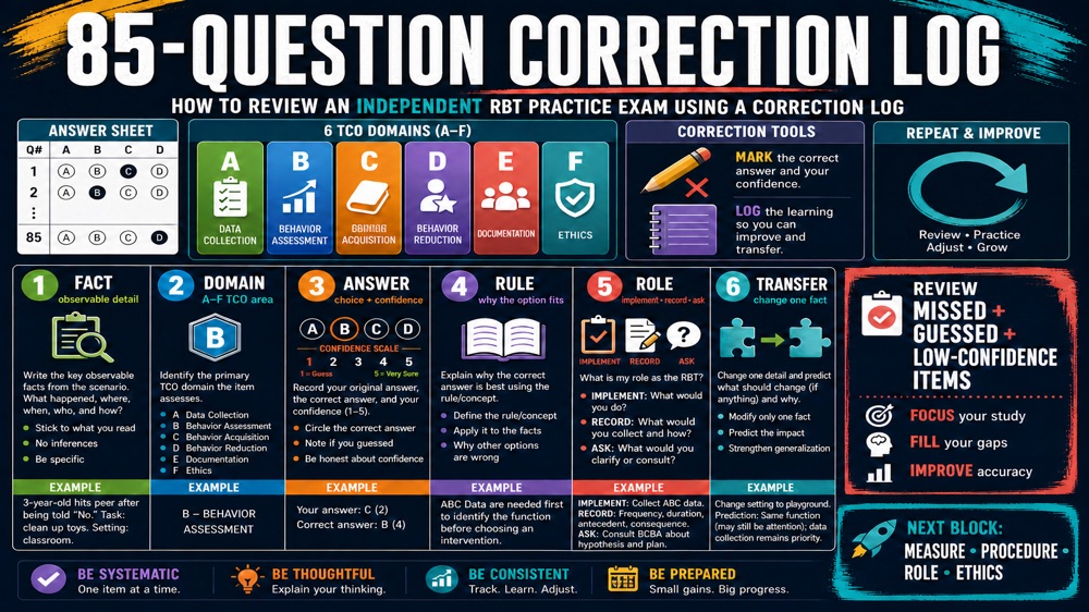 RBT practice exam 85 questions correction log for fact procedure and role decisions