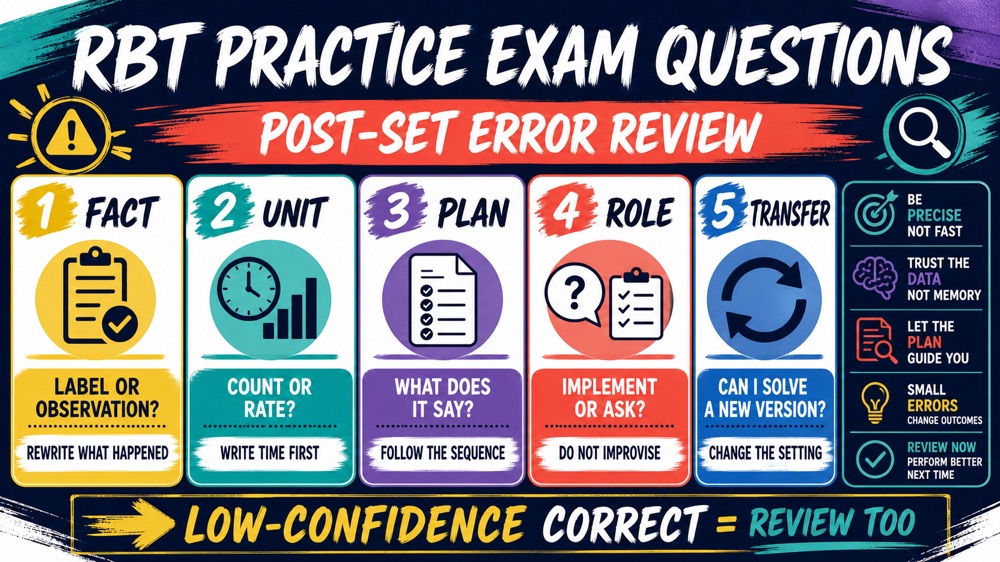 RBT practice exam questions error table for fact task distractor and repeat