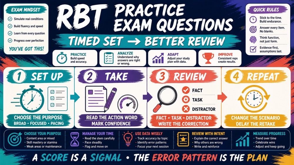 RBT practice exam questions six-domain map for a timed review set