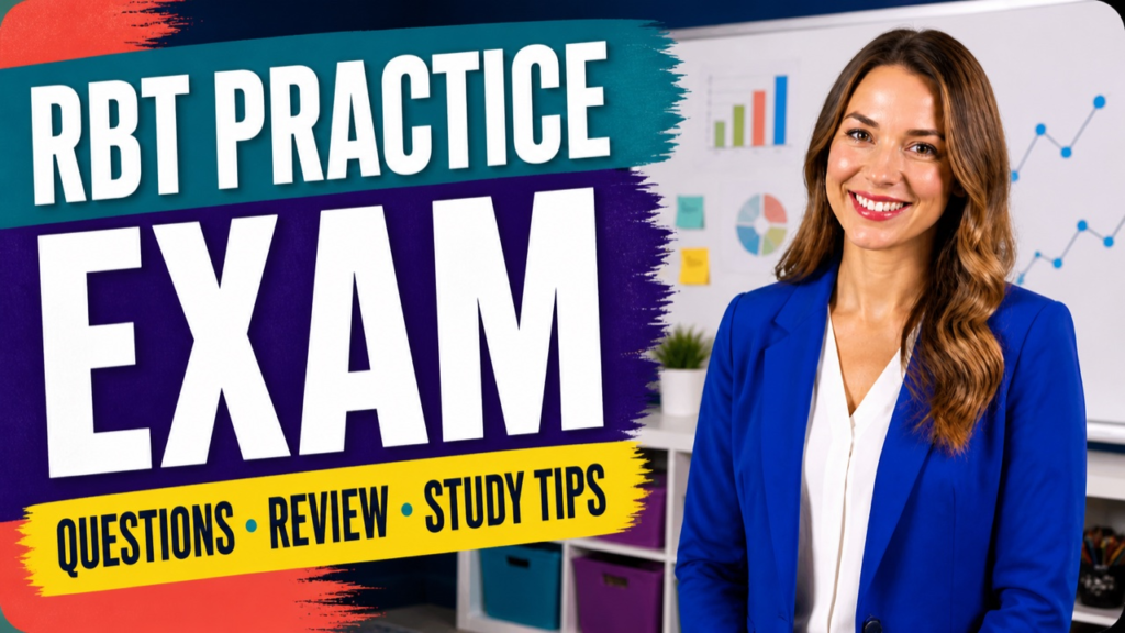 RBT practice exam study plan with bold review and study tip graphics