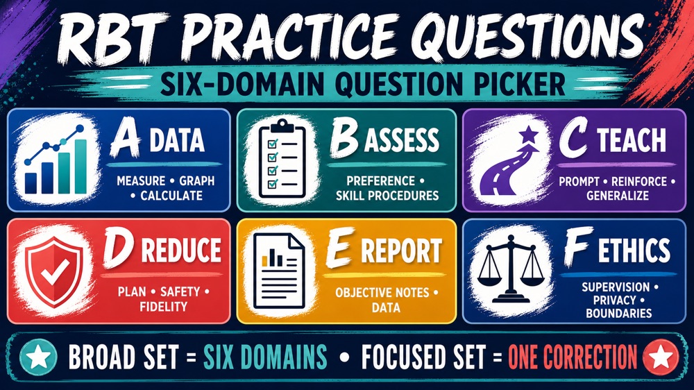 RBT practice questions six-domain picker for current TCO review