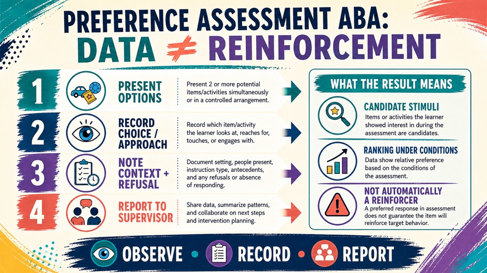 preference assessment ABA data and choice checklist infographic