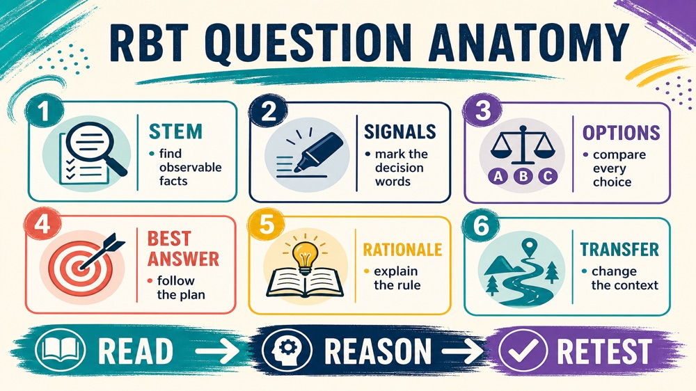 rbt questions infographic showing question anatomy and answer reasoning