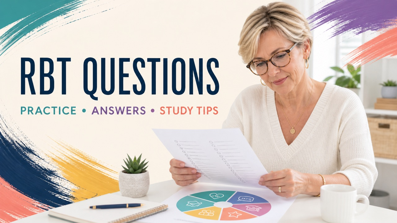 rbt questions cover showing a white adult educator reviewing practice questions