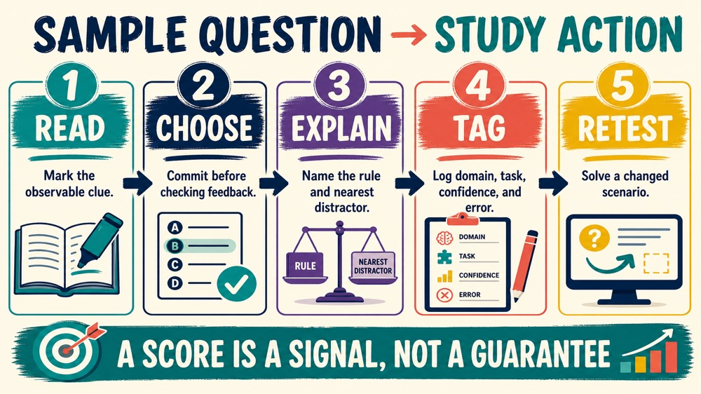 RBT sample questions correction workflow from reading a clue to retesting a study action