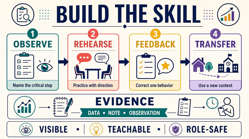 rbt skills infographic showing skill evidence feedback rehearsal and transfer