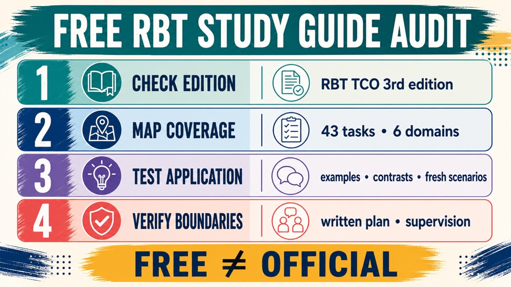RBT study guide free edition and six-domain coverage audit infographic