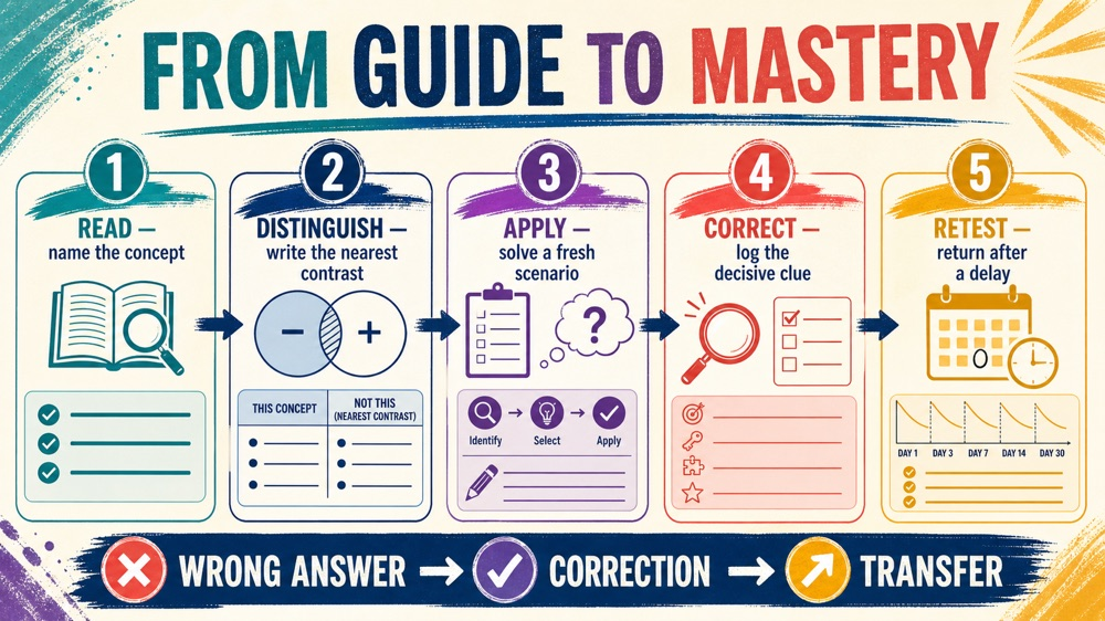 RBT study guide free correction loop from concept to scenario and retest infographic