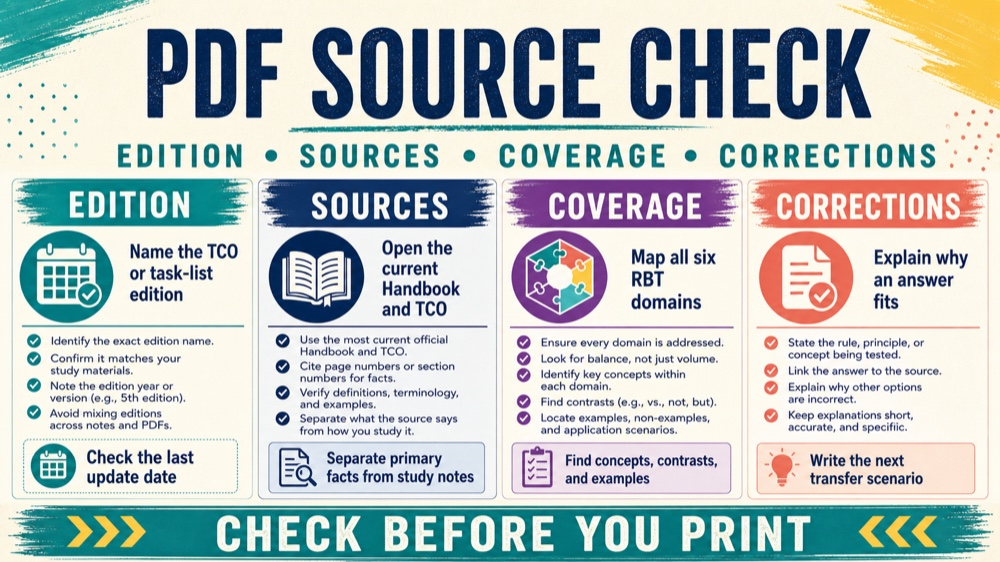 RBT study guide PDF source and six-domain evaluation checklist