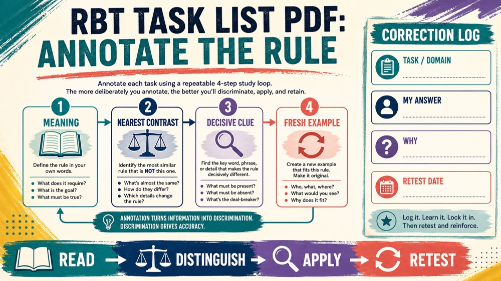 RBT task list study guide PDF annotation and correction loop infographic