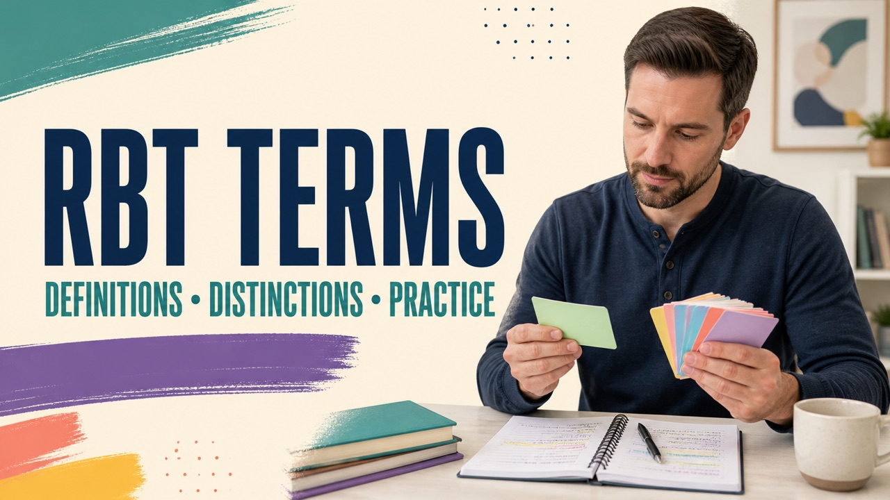 rbt terms cover showing a white adult reviewing definitions and study notes