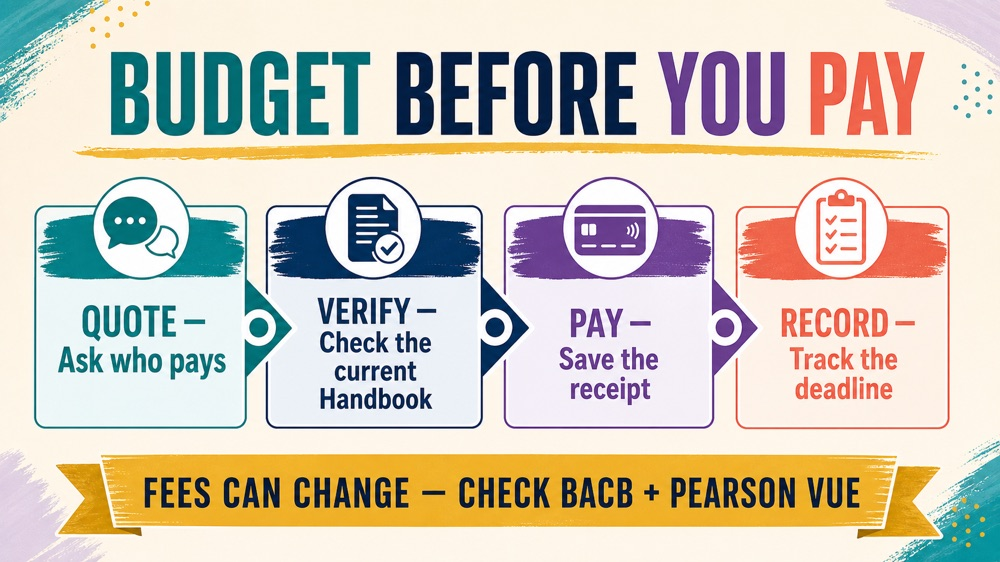 rbt test cost budget workflow showing quote, verify, pay, and record steps