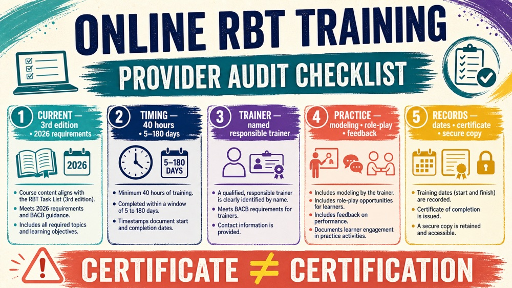 registered behavior technician certification online provider audit checklist infographic