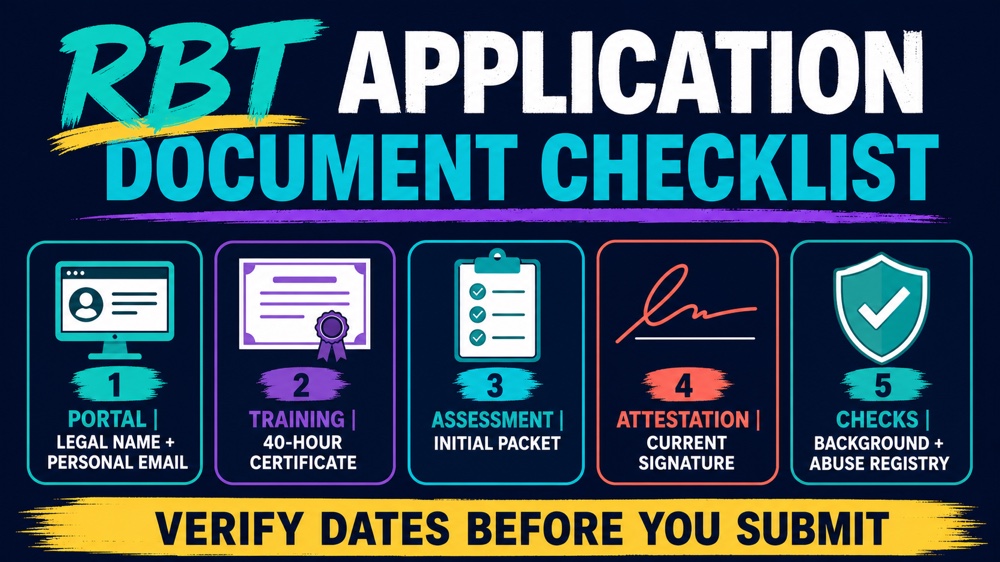 Registered behavior technician certification document checklist for training assessment and application